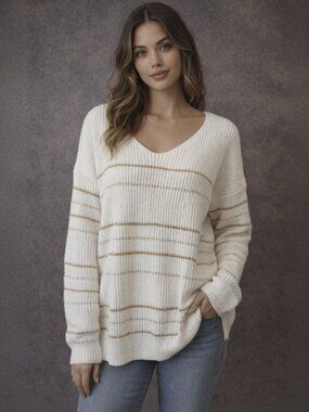 [NWT] Cocoimo Loose Fitting Striped V-Neck Sweater | Small to Medium
